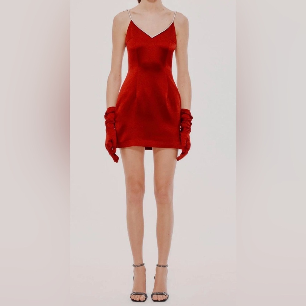 Nana Jacqueline  Satin Bow Back Mini Dress in Wine Red size XS